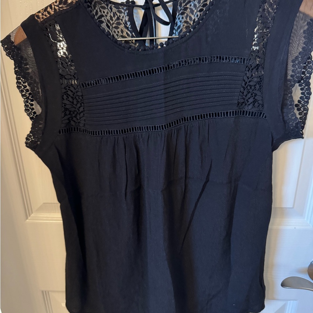 Anthropologie Blue Lace Tie Front Blouse